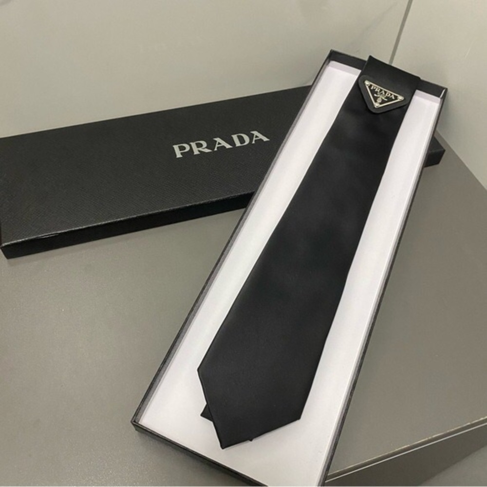 Prada Black Silk Men's Tie with Logo Plaque